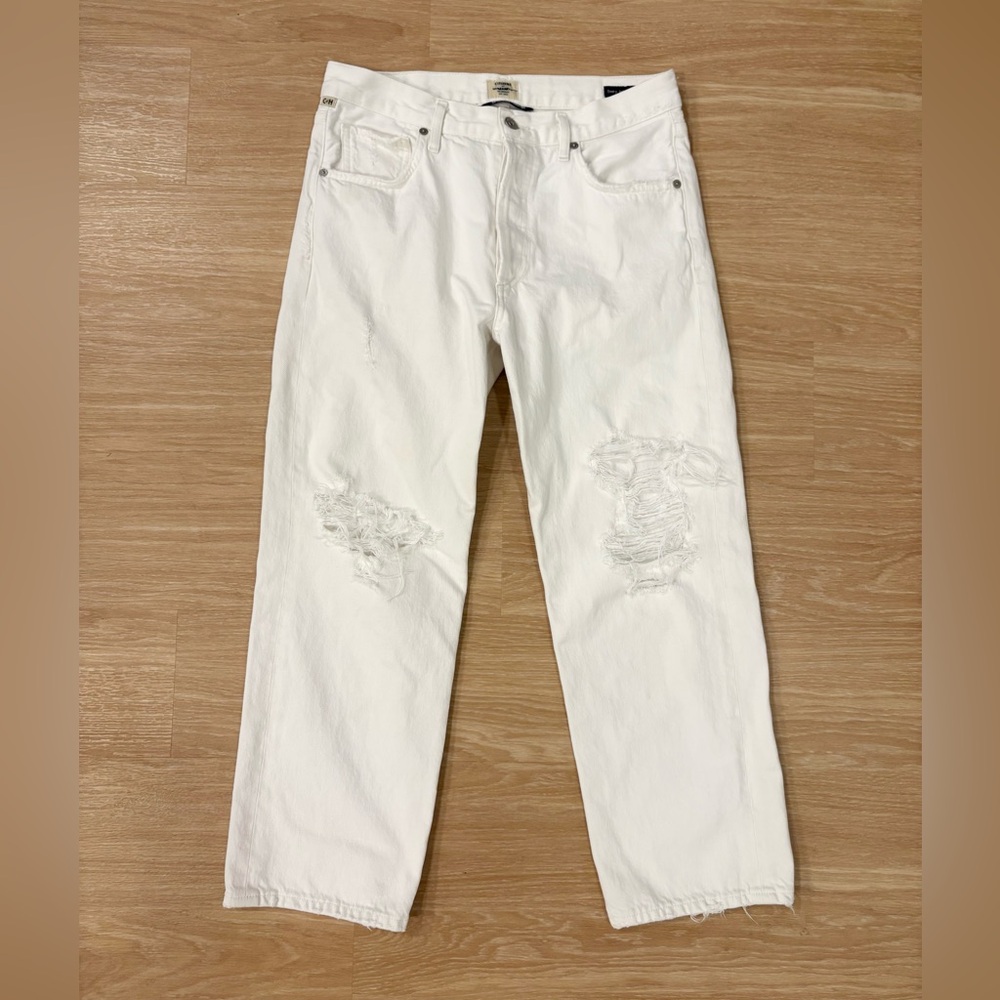 Citizens of Humanity Emery Crop Jeans 27 White Distressed High Rise Summer